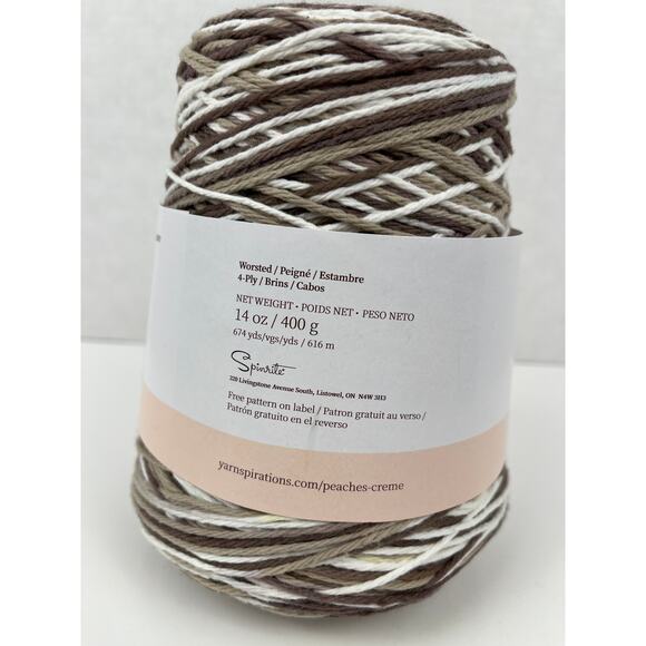 Peaches & Creme Cotton Yarn Chocolate Milk Ombre 13 Oz 674 yds Brown Tan White - Picture 4 of 5